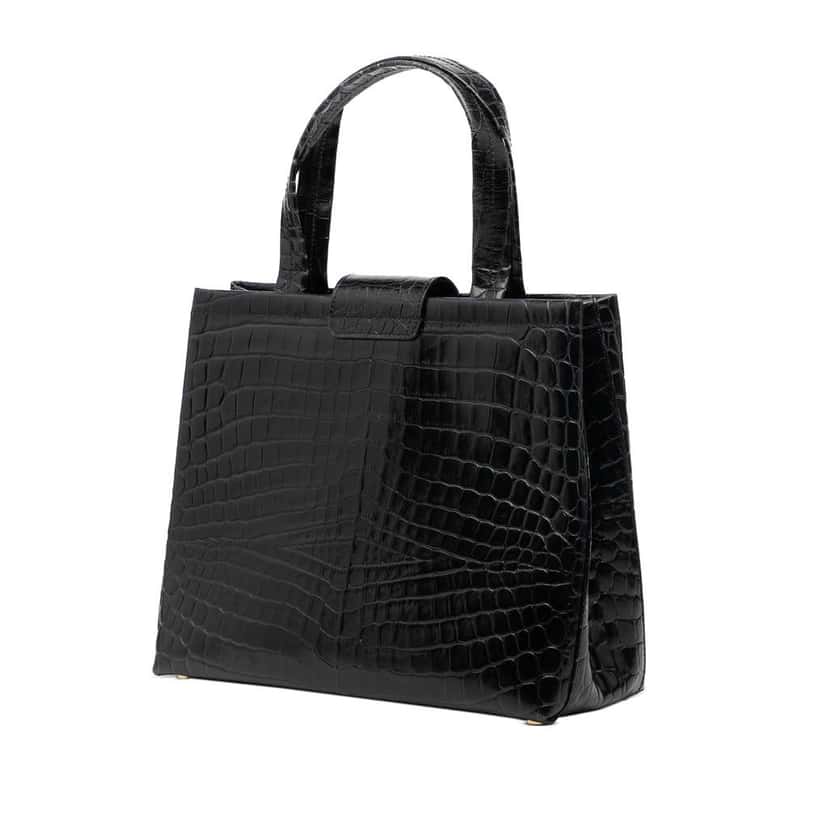 Salvatore Ferragamo Croc Embossed Leather Vara Bow Satchel Black Leather Good condition - Back View