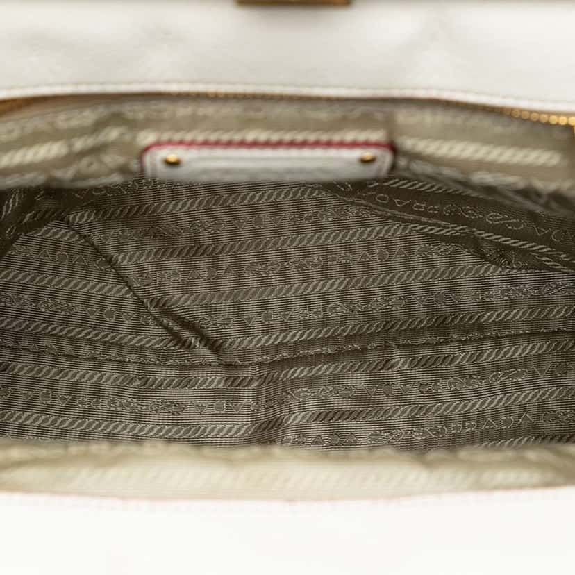 Prada Vitello Daino Trimmed Canapa Stampato Frame Tote Brown Canvas Good condition - Box View