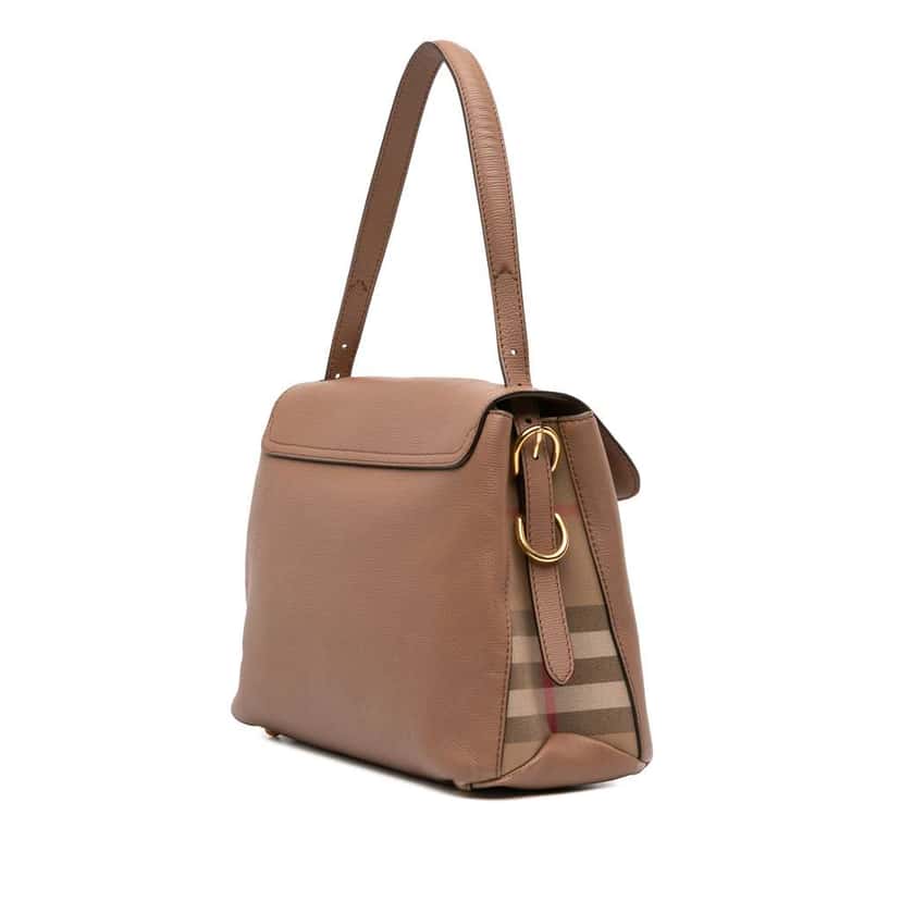 Burberry Medium Calfskin and House Check Camberley Satchel Brown Leather Good condition - Back View