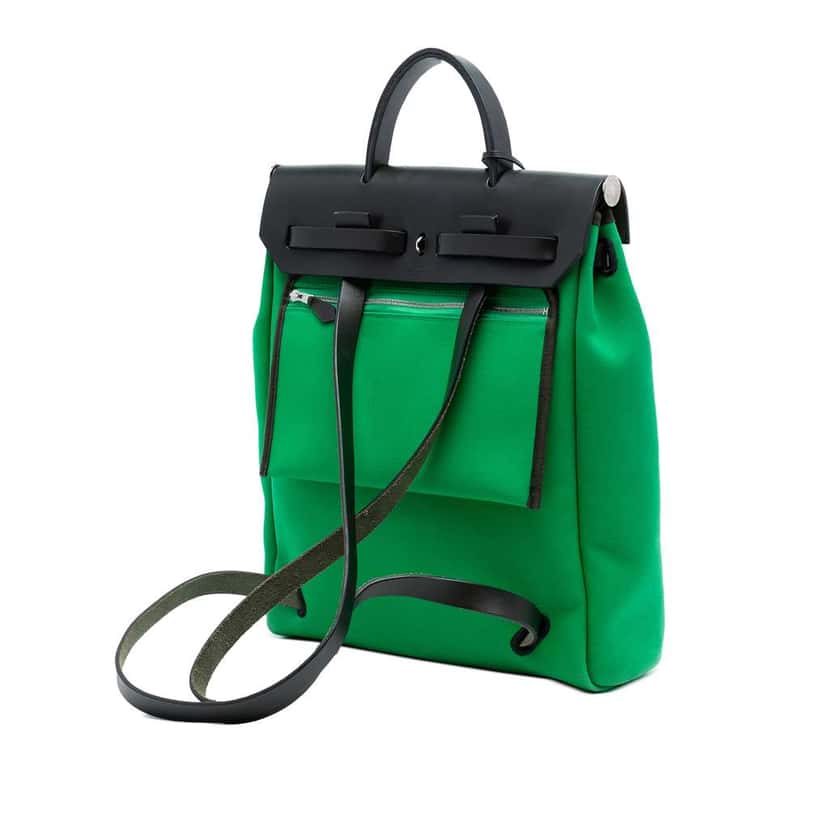 Hermès Toile Herbag A Dos Zip Retourne Backpack Green Canvas Good condition - Back View
