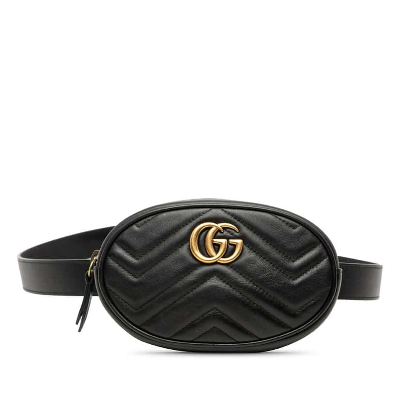Gucci GG Marmont Matelasse Leather Belt Bag Black Leather Good condition - Front View