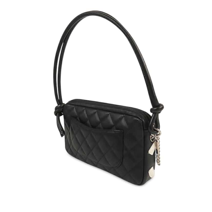Chanel Quilted Lambskin Cambon Ligne Pochette Black Leather Good condition - Back View
