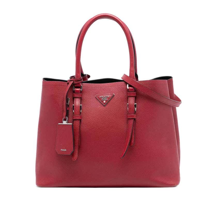Prada Large Saffiano Cuir Double Satchel Red Leather Good condition - Front View