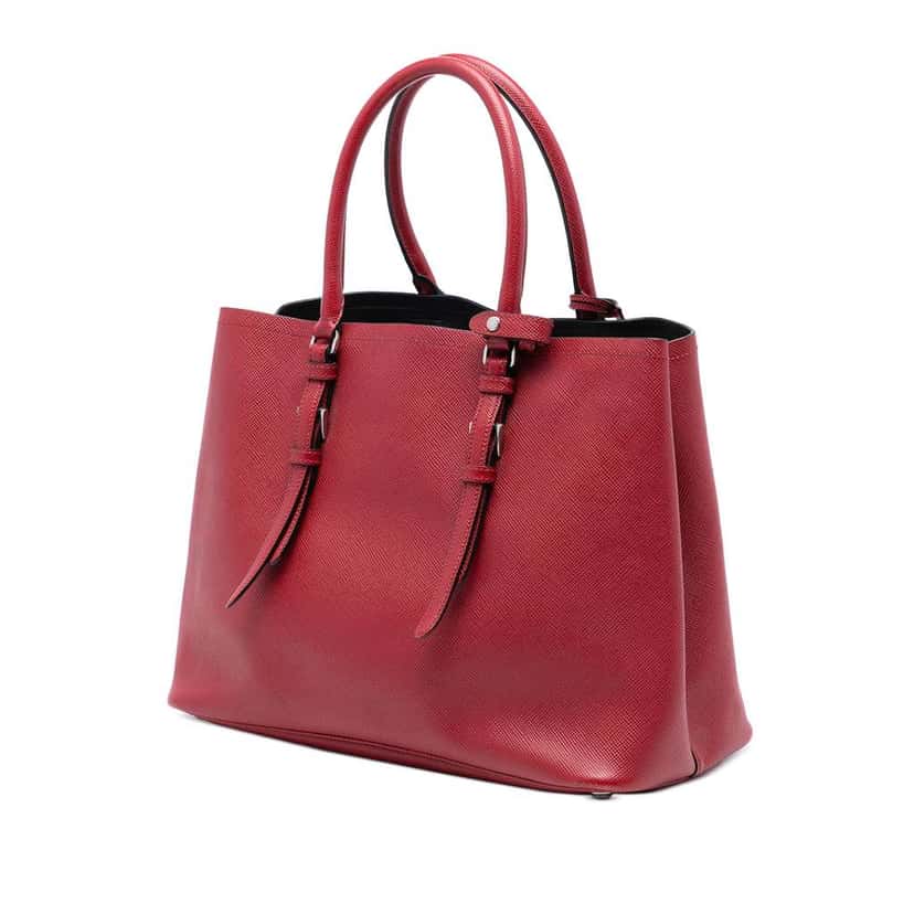Prada Large Saffiano Cuir Double Satchel Red Leather Good condition - Back View