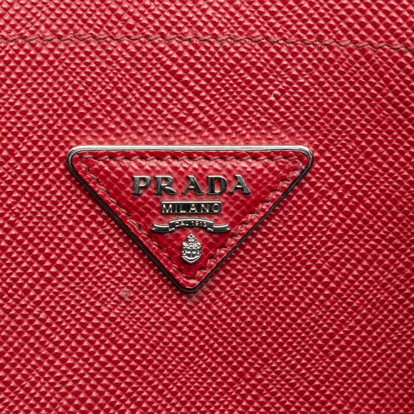 Prada Large Saffiano Cuir Double Satchel Red Leather Good condition - Box View