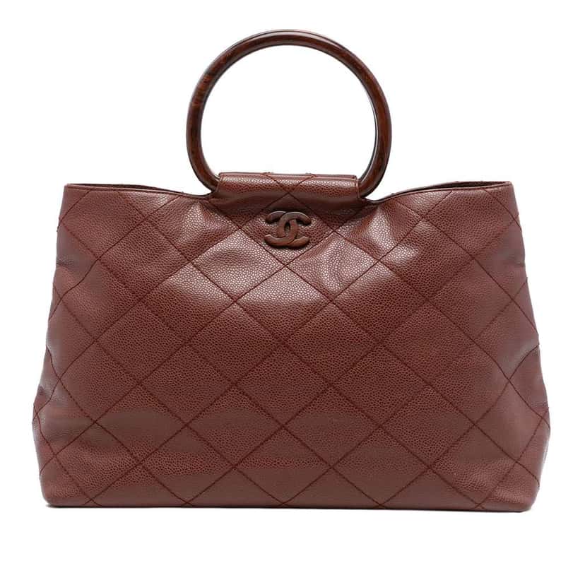 Chanel CC Quilted Caviar Tortoise Top Handle Bag Brown Leather Good condition - Front View
