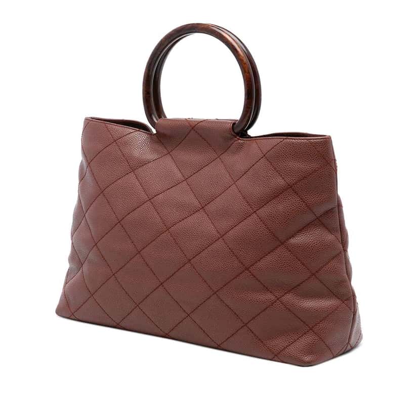 Chanel CC Quilted Caviar Tortoise Top Handle Bag Brown Leather Good condition - Back View