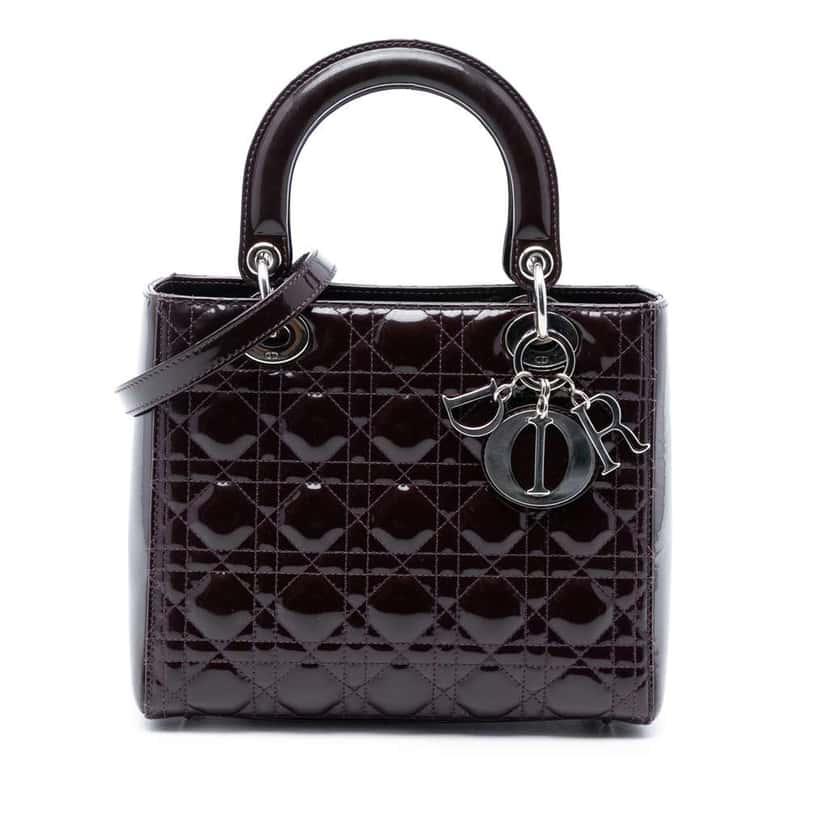 Dior Medium Patent Cannage Lady Dior Purple Leather Good condition - Front View