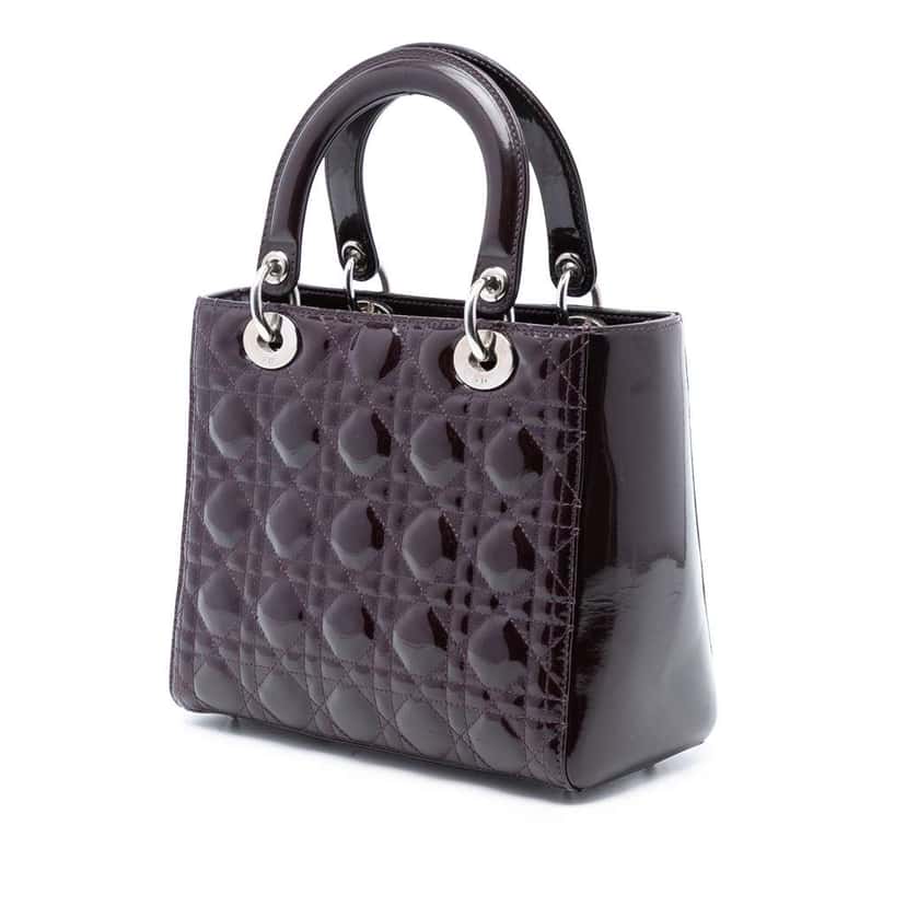 Dior Medium Patent Cannage Lady Dior Purple Leather Good condition - Back View