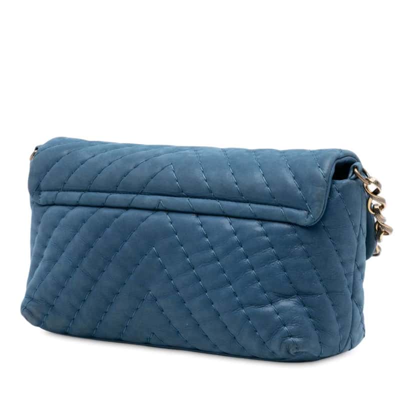 Chanel Medium Chevron Iridescent Calfskin Surpique Flap Blue Leather Good condition - Back View