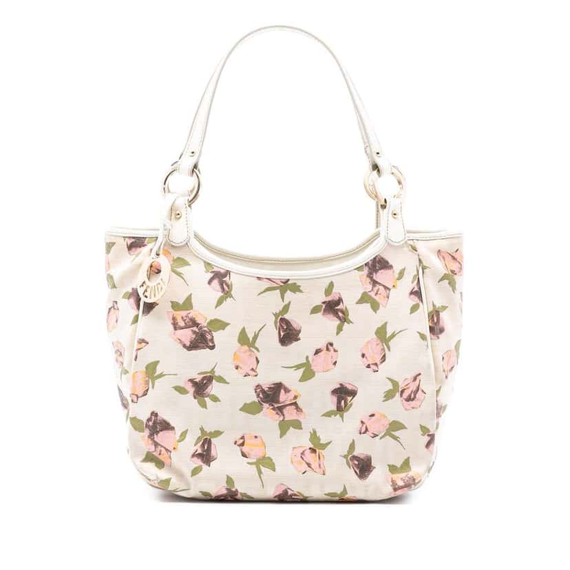 Fendi Zucca Canvas Rose Printed Chef Handbag Brown Canvas Good condition - Front View