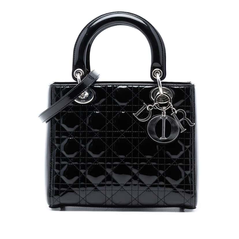 Dior Medium Patent Cannage Lady Dior Black Leather Good condition - Front View