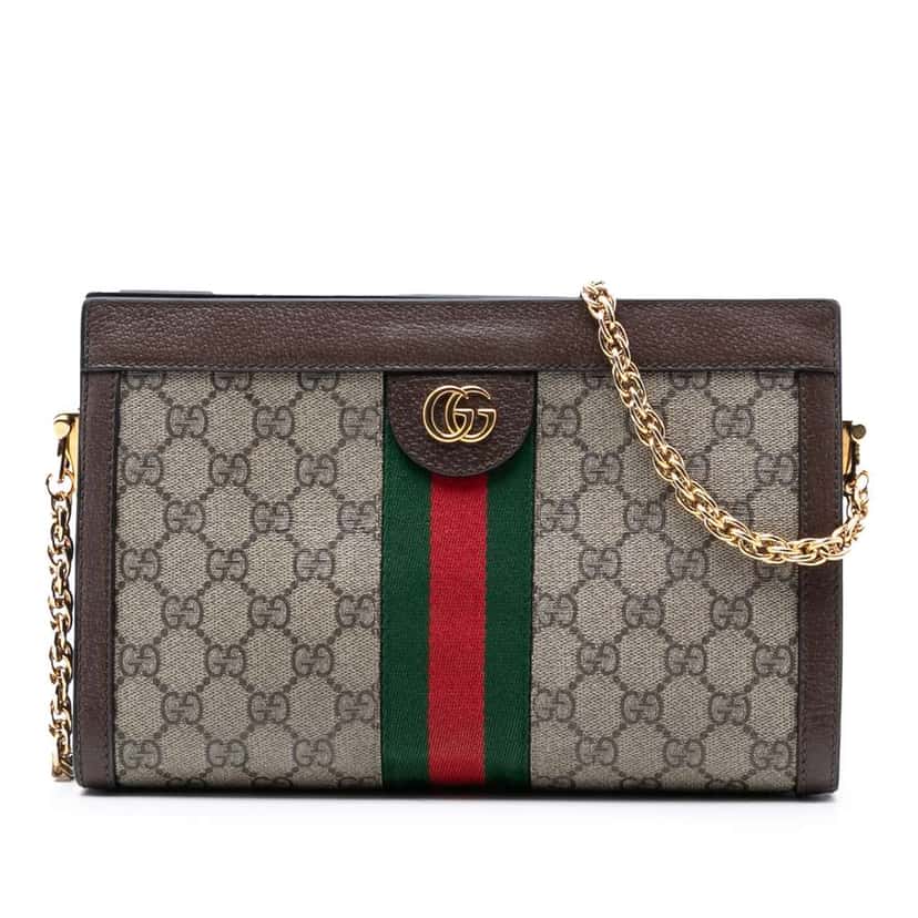 Gucci Small GG Supreme Web Ophidia Chain Crossbody Brown Canvas Good condition - Front View