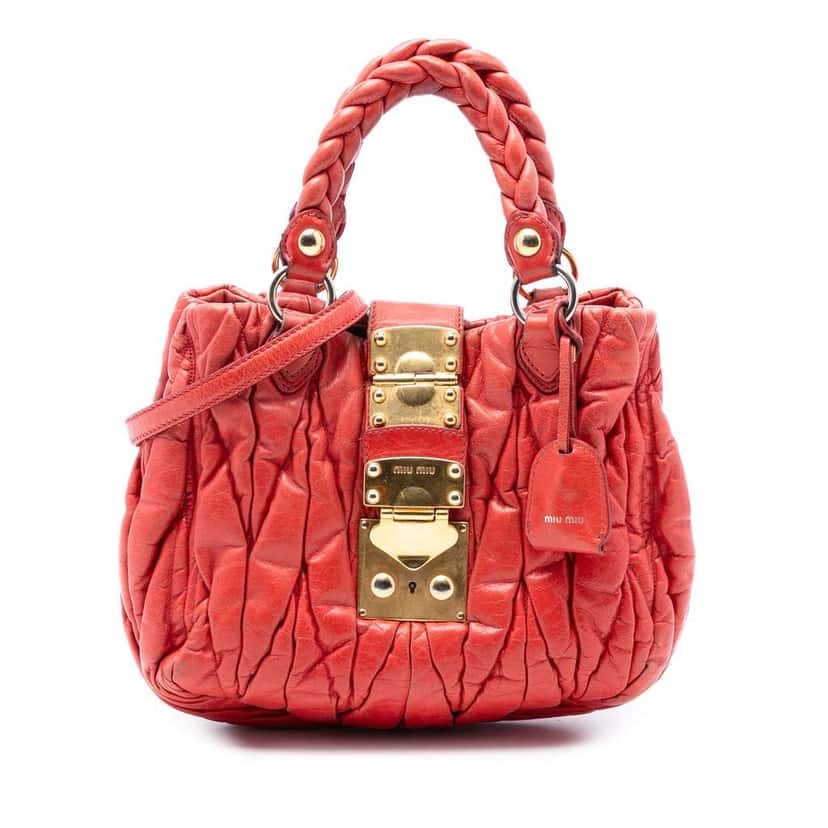 Miu Miu Matelasse Lux Lambskin Bauletto Aperto Satchel Red Leather Good condition - Front View