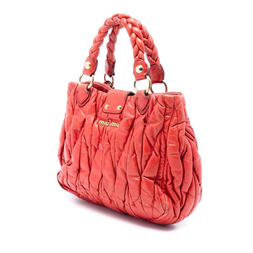 Miu Miu Matelasse Lux Lambskin Bauletto Aperto Satchel Red Leather Good condition - Back View