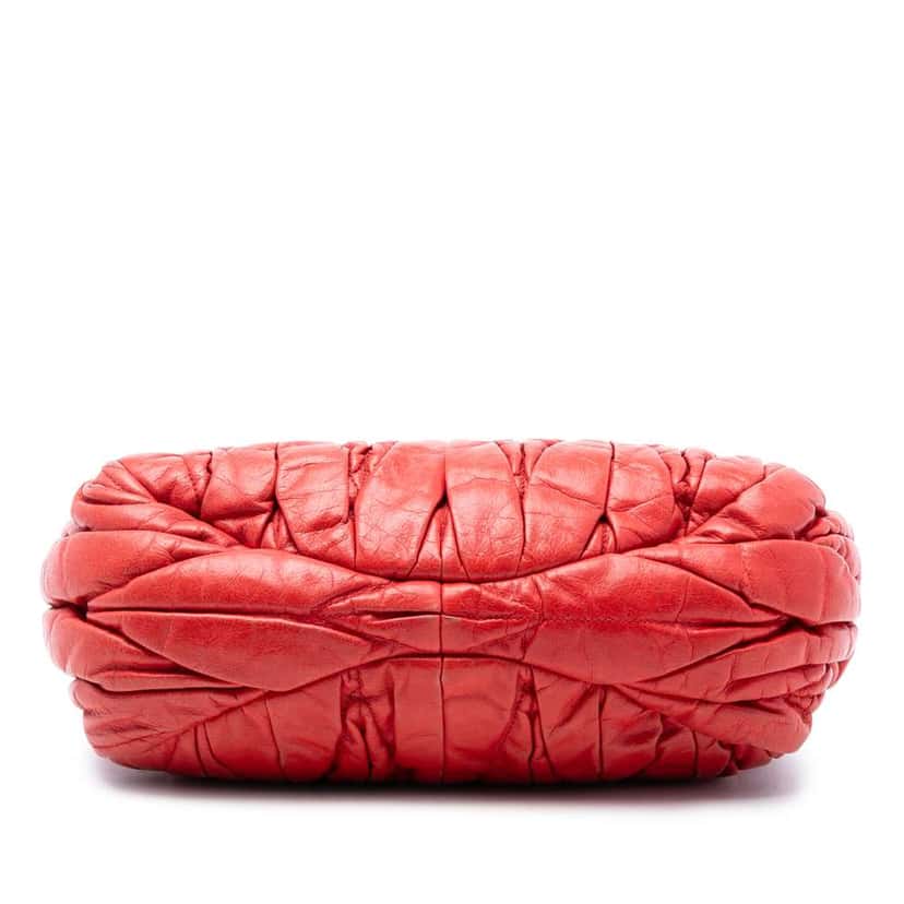 Miu Miu Matelasse Lux Lambskin Bauletto Aperto Satchel Red Leather Good condition - Inside View