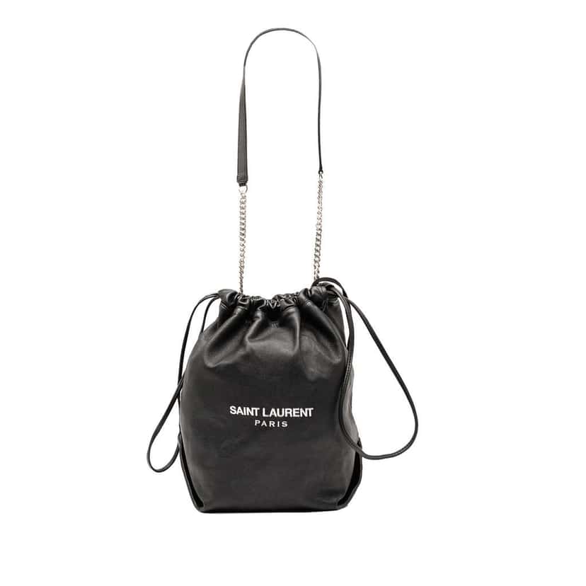 Saint Laurent Small Lambskin Teddy Bucket Bag Black Leather Good condition - Front View