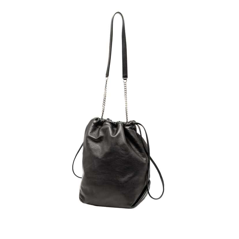 Saint Laurent Small Lambskin Teddy Bucket Bag Black Leather Good condition - Back View