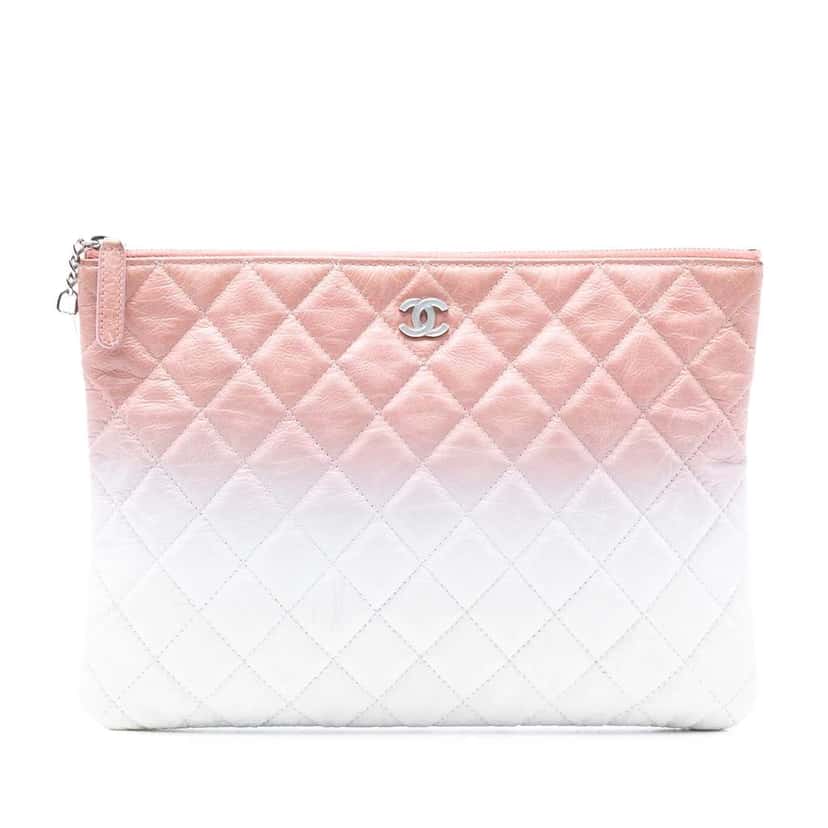 Chanel Medium CC Quilted Aged Calfskin Ombre O Case Clutch Pink Leather Good condition - Front View