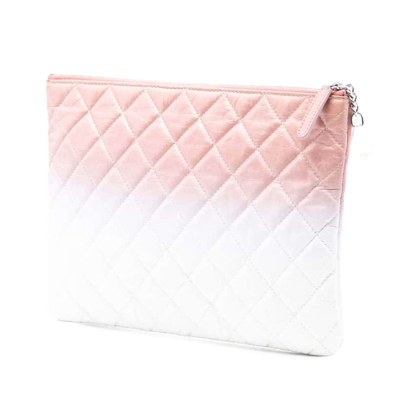 Chanel Medium CC Quilted Aged Calfskin Ombre O Case Clutch Pink Leather Good condition - Back View