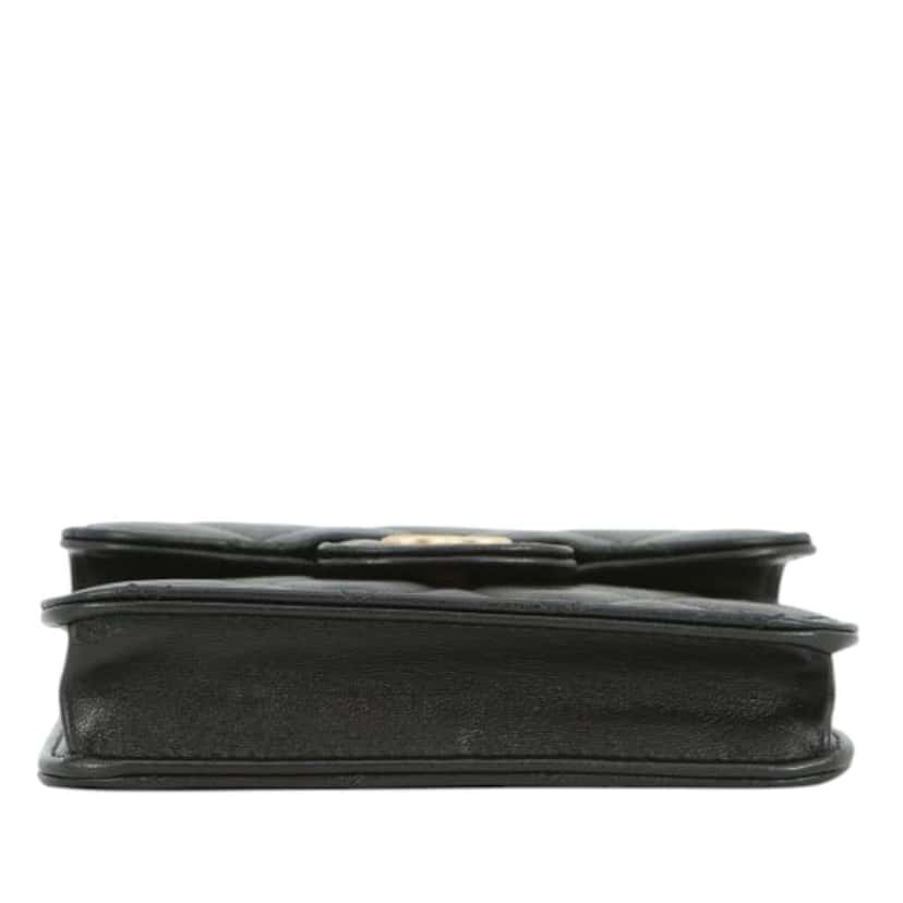 Chanel CC Quilted Lambskin Top Handle Flap Coin Purse with Chain Black Leather Good condition - Inside View