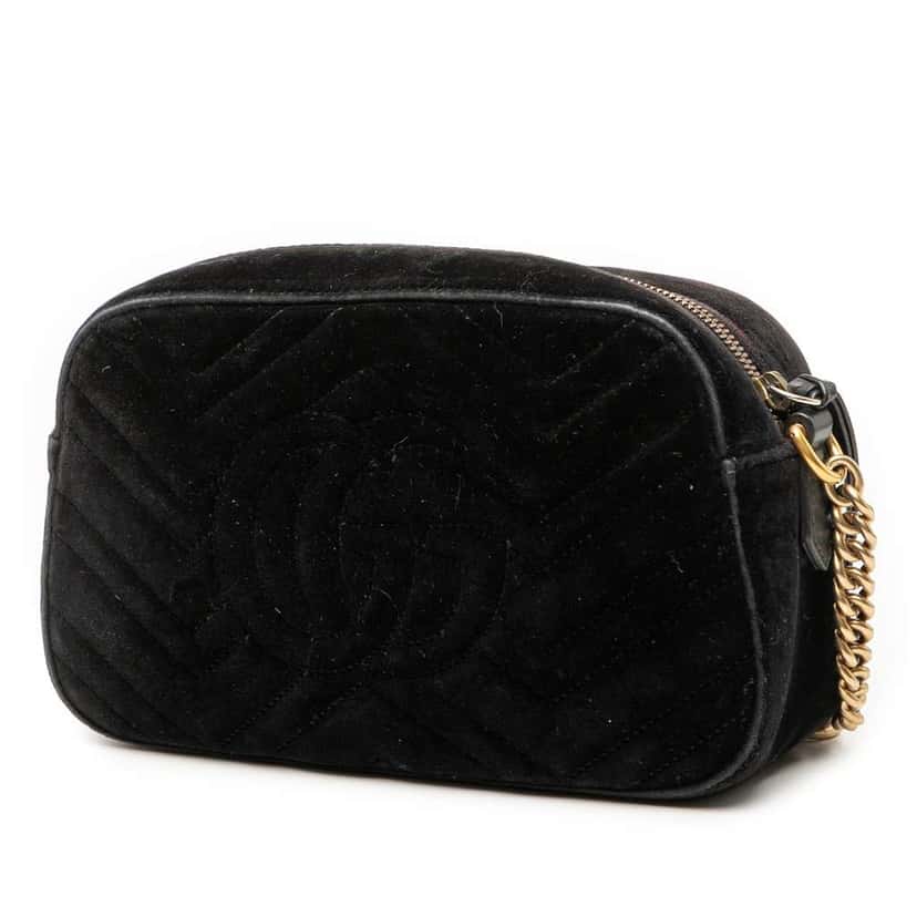 Gucci Small GG Marmont Matelasse Velvet Crossbody Black Velvet Good condition - Back View