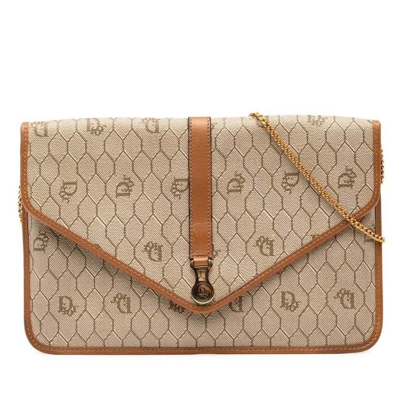 Dior Honeycomb Coated Canvas Chain Crossbody Brown Canvas Very good condition - Front View