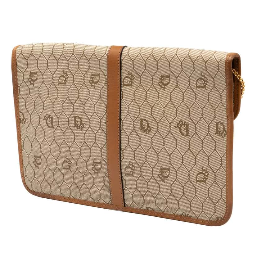 Dior Honeycomb Coated Canvas Chain Crossbody Brown Canvas Very good condition - Back View