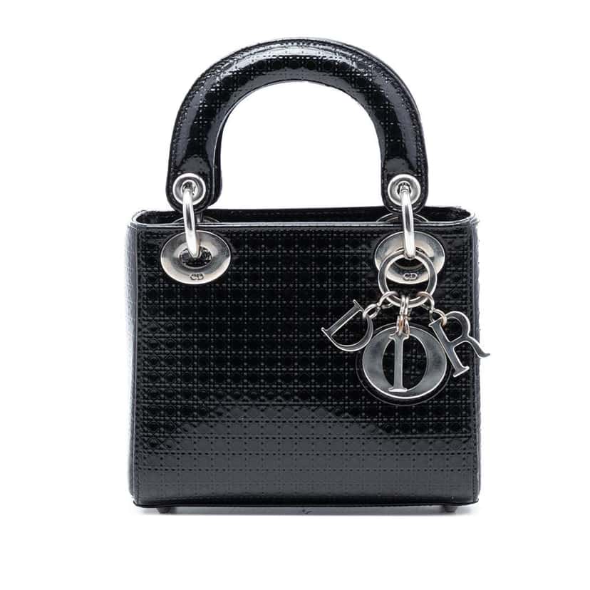 Dior Mini Metallic Patent Microcannage Lady Dior Black Leather Good condition - Front View