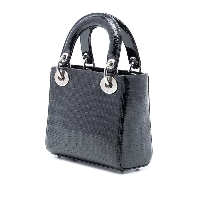 Dior Mini Metallic Patent Microcannage Lady Dior Black Leather Good condition - Back View