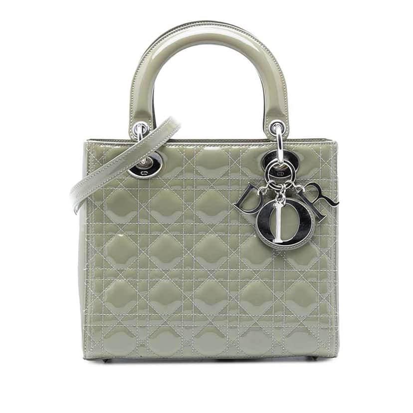 Dior Medium Patent Cannage Lady Dior Green Leather Good condition - Front View