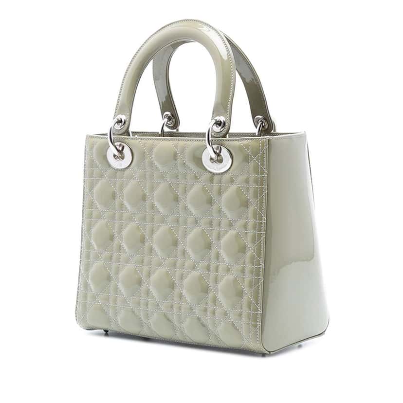 Dior Medium Patent Cannage Lady Dior Green Leather Good condition - Back View