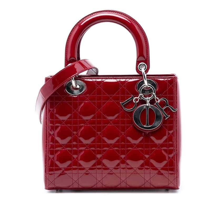 Dior Medium Patent Cannage Lady Dior Red Leather Good condition - Front View