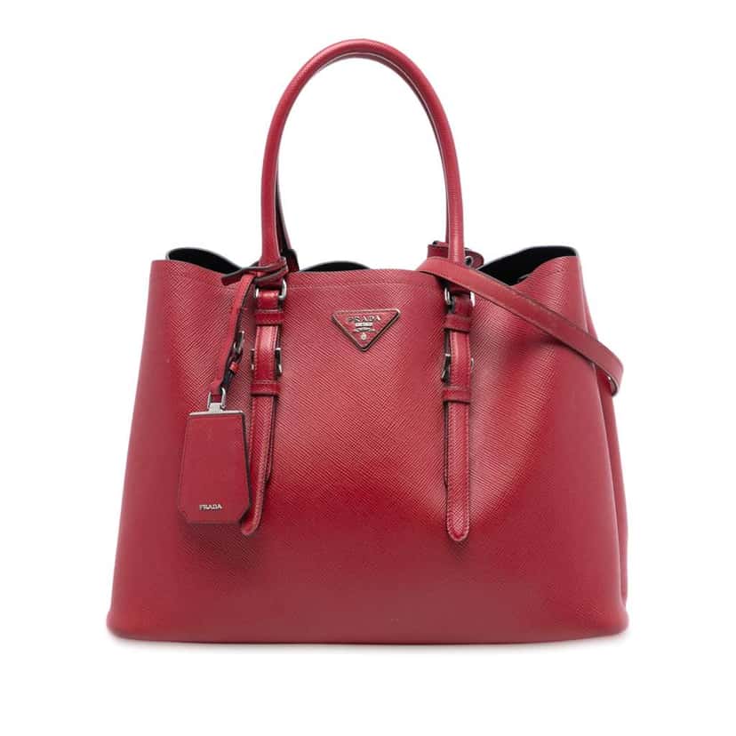 Prada Medium Saffiano Cuir Double Handle Satchel Red Leather Very good condition - Front View