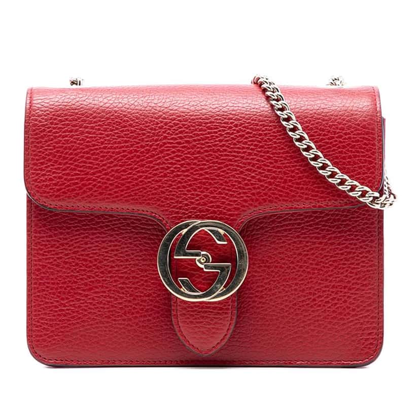 Gucci Small Dollar Calfskin Interlocking G Crossbody Red Leather Good condition - Front View