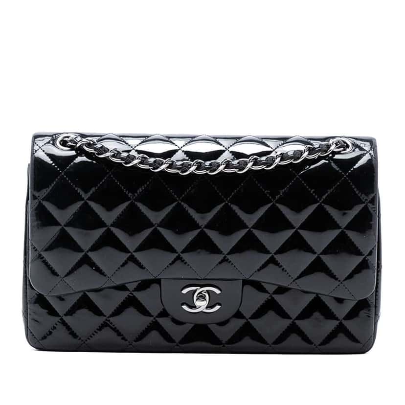 Chanel Jumbo Classic Patent Double Flap Black Leather Good condition - Front View