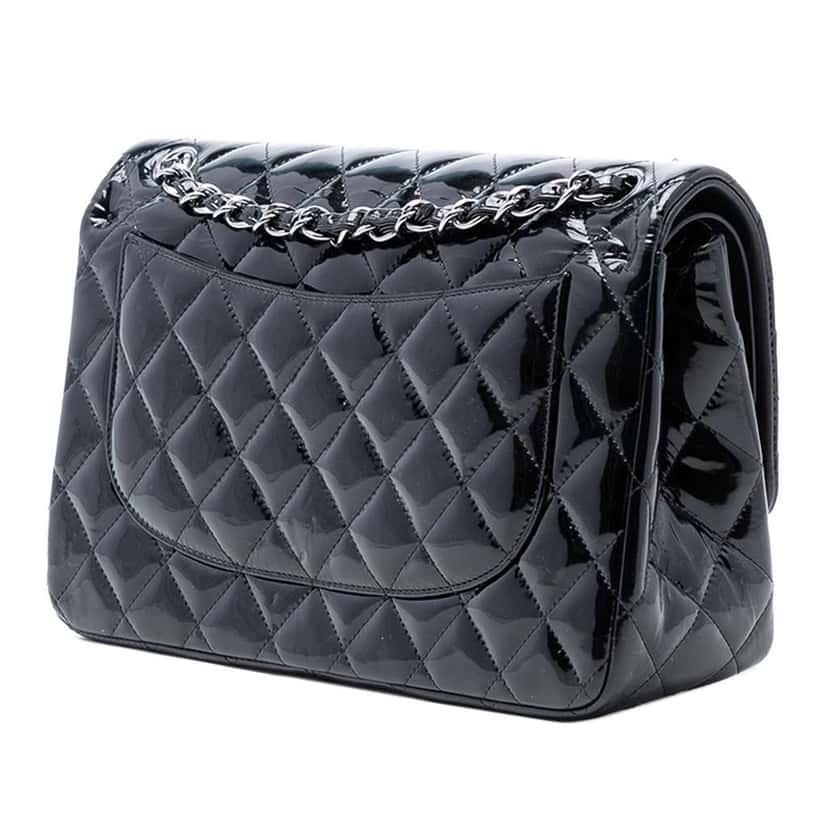Chanel Jumbo Classic Patent Double Flap Black Leather Good condition - Back View