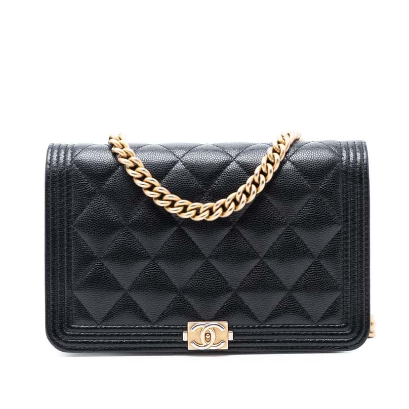 Chanel Quilted Caviar Boy Wallet on Chain Black Leather Good condition - Front View