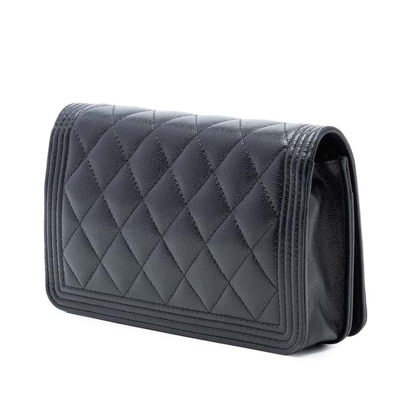 Chanel Quilted Caviar Boy Wallet on Chain Black Leather Good condition - Back View