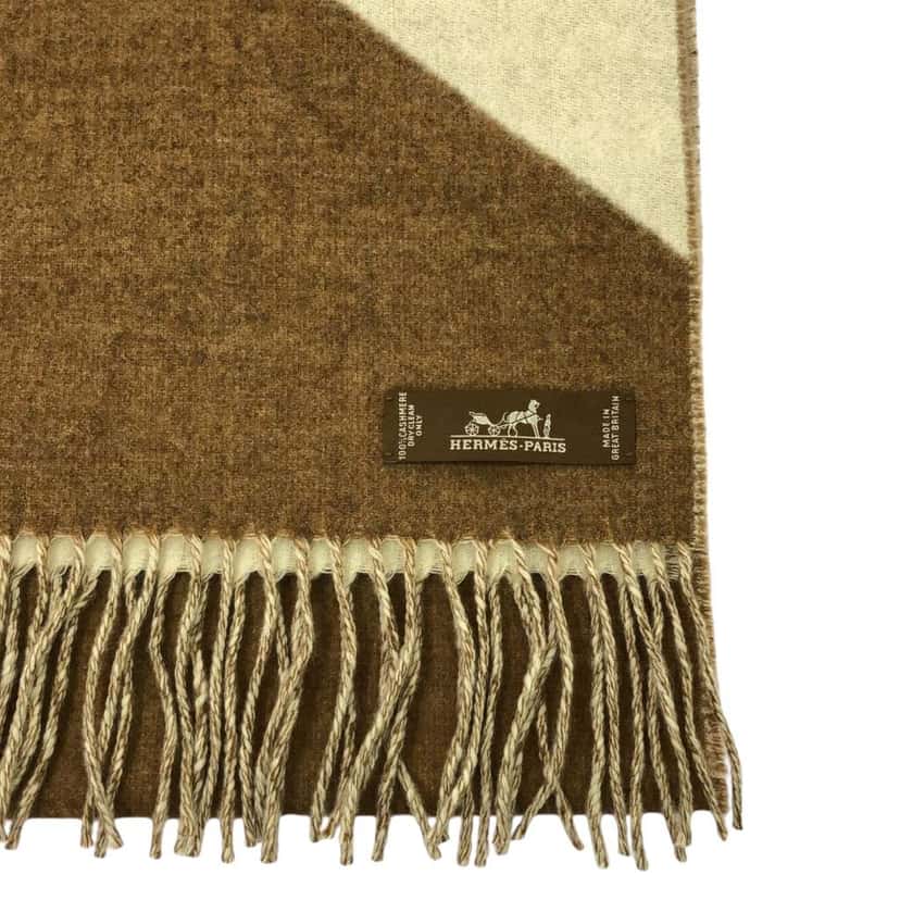 Hermès Cashmere Casaque Chevron Scarf Brown Wool Good condition - Inside View