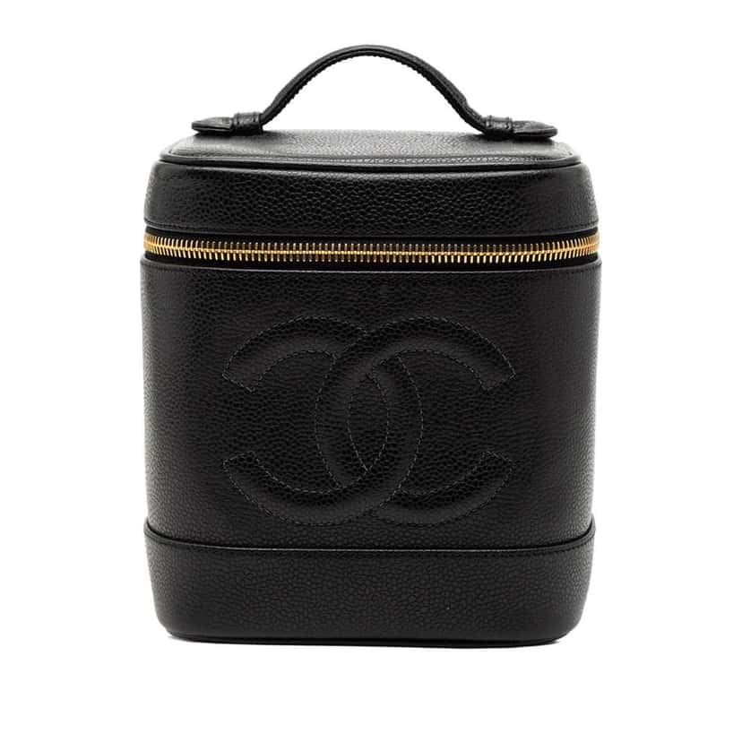 Chanel CC Caviar Vanity Case Black Leather Good condition - Front View