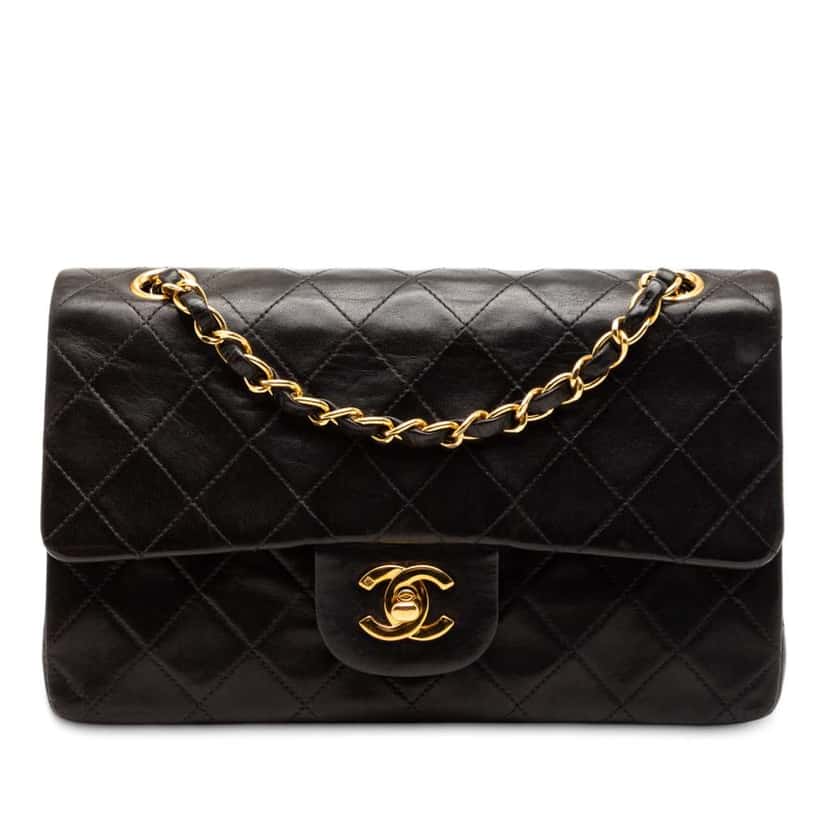 Chanel Small Classic Lambskin Double Flap Black Leather Good condition - Front View