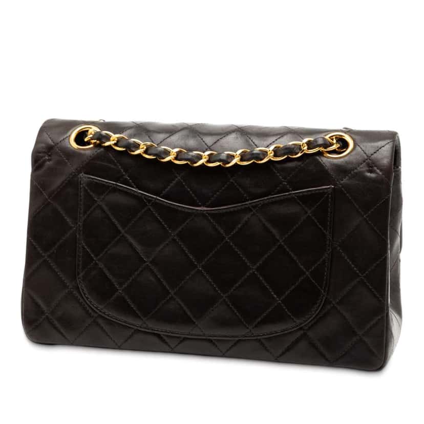 Chanel Small Classic Lambskin Double Flap Black Leather Good condition - Back View