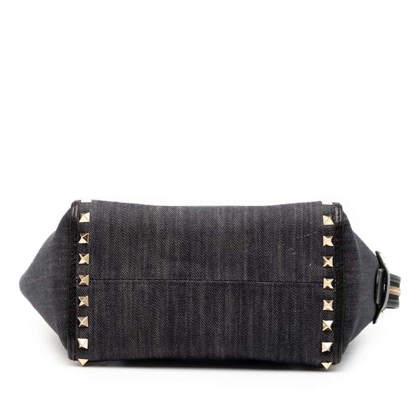 Valentino Small Denim Rockstud Trapeze Satchel Black Denim Good condition - Inside View