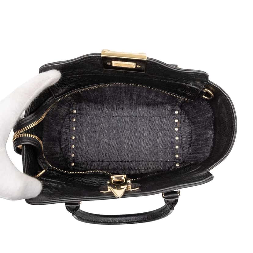 Valentino Small Denim Rockstud Trapeze Satchel Black Denim Good condition - Model View