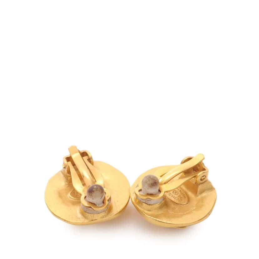 Chanel CC Gold Plated Button Clip On Earrings Gold Metal Good condition - Inside View