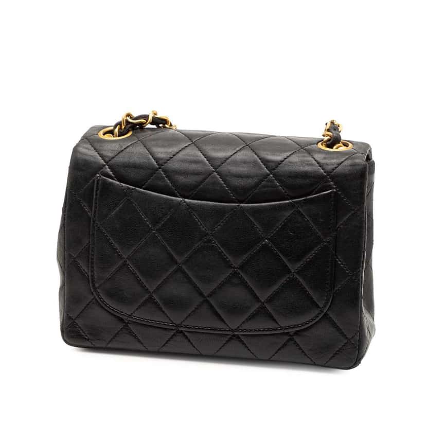 Chanel Mini Square Classic Lambskin Single Flap Black Leather Good condition - Back View
