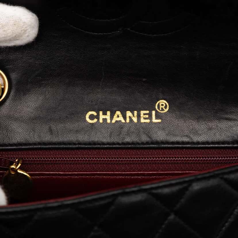 Chanel Mini Square Classic Lambskin Single Flap Black Leather Good condition - Box View