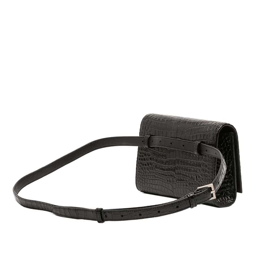 Saint Laurent Croc Embossed Leather Monogram Kate Belt Bag Black Leather Good condition - Back View