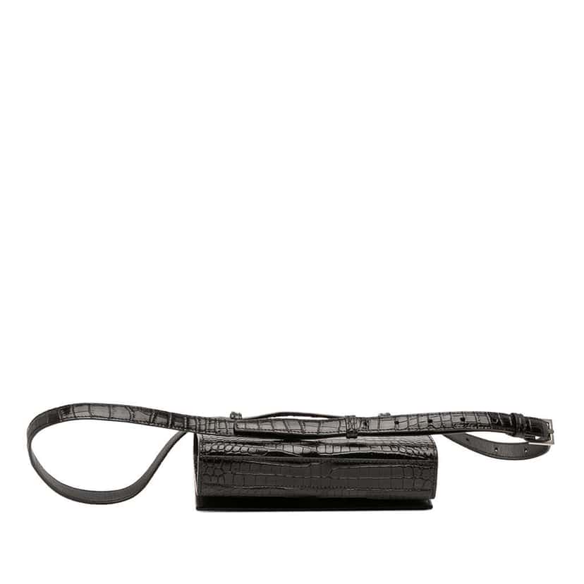 Saint Laurent Croc Embossed Leather Monogram Kate Belt Bag Black Leather Good condition - Inside View